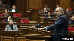 Armenia -- Prime Minister Nikol Pashinian addresses the parliament during a final debate on his government's 2020 budget, Yerevan, December 6, 2019.