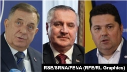 Nisur prej majtas: Millorad Dodik, Radovan Vishkoviq dhe Nenad Stevandiq.