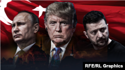 Владимир Путин, Дональд Трамп жана Владимир Зеленский. Коллаж сүрөт.  