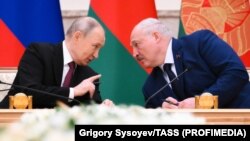 Уладзімір Пуцін і Аляксандар Лукашэнка ў Менску 6 сьнежня 2024