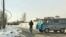 Kazakhstan - A police car near the restaurant, where was a fight with the murder of a 23-year-old man. Karaganda, 08Jan2019.