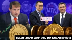 Кыргызстанда чыгып жаткан криптовалюталар, A7A5 стейблкоинин чыгарган Илан Шор, президент Садыр Жапаров, Binance компаниясынын негиздөөчүсү Чанпэн Чжао. Коллаж.