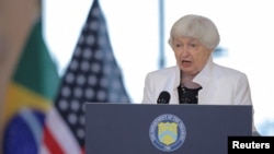 Джанет Єллен виступає під час пресконференції напередодні зустрічей міністрів фінансів G20 і керівників центральних банків у Сан-Паулу, Бразилія, 27 лютого 2024 року