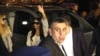 Armenia - U.S.-Armenian reality TV star Kim Kardashian waves to fans outside Marriott Armenia hotel in Yerevan, 8Apr2015.