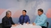 Kazakhstan - A chief deputee of Akikat national social-democratic oppositional party Tazabek Sambetbay (R)  and a writer-journalist Myrzan Kenzhebay (L) on AzattyqLIVE. Almaty, 24 May 2019