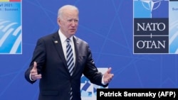 U.S. President Joe Biden speaking during the NATO summit in Brussels