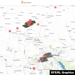 Взрывы, удары и пожары в Симферопольском районе на карте военных объектов РФ в Крыму, созданной Крым.Реалии