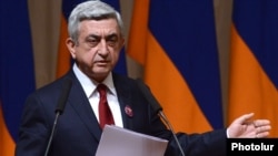 Armenia - President Serzh Sarkisian speaks at a Yerkrapah Union congress in Yerevan, 15Feb2014.