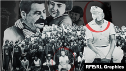 Колаж. Сталін, артеківці та вожаті табору «Артек». На фото стерте обличчя у вожатого Миколи Кротова, якого звинувачують у замаху на главу уряду СРСР Молотова