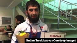 Магомед Мусаев Олимпиадага жолдомо бериле турган мелдеште. Астана. 19март, 2016-жыл. 