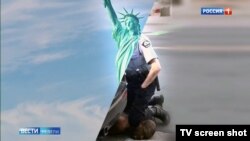 Зображення з російського телебачення, за допомогою якого розпоідалося про причину протестів у США 