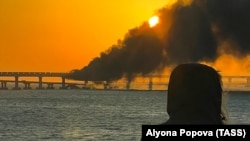 Горящий Крымский мост. 8 октября 2022 года