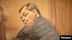 Евгений Буряков после ареста 26 января 2015 года (рисунок судебного художника)