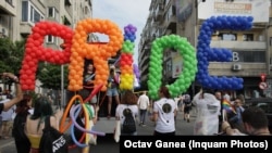 Gay-pride marchers in Bucharest