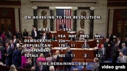 Відеокадр: результат голосування в Палаті представників за резолюцію про геноцид вірмен, Вашингтон, 29 жовтня 2019 року