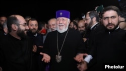 Armenia - Catholicos Garegin II addresses supporters at Yerevan's Zvartnots airport, June 11, 2025.
