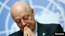 ՄԱԿ-ի գլխավոր քարտուղարի հատուկ բանագնաց Ստաֆան դե Միստուրան բանակցությունների ժամանակ, Ժնև, 14-ը մարտի, 2016թ․