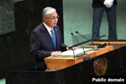 Президент Казахстана Касым-Жомарт Токаев на 80-й сессии ГА ООН в Нью-Йорке, 23 сентября 2025 года