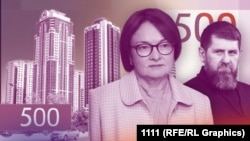 Коллаж: 500 рублей, Набиуллина и Кадыров