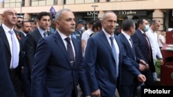 Armenia - Former President Robert Kocharian (C) and other leaders of the newly established Hayastan alliance march through the center of Yerevan, May 9, 2021.