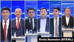 КТРКда 6-январда дебатка катышкан талапкерлер. У. Кочкоров, Б. Төлбаев, Б. Калмаматов, Ж. Байгуттиев, И. Ташов жана М. Арстанбек. Иллюстрациялык сүрөт.
