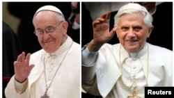 Հռոմի Ֆրանցիսկոս (ձախից) եւ Բենեդիկտոս 16-րդ պապերը