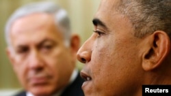Прем’єр-міністр Ізраїлю Бенджамін Нетаньягу (Л) і президент США Барак Обама 