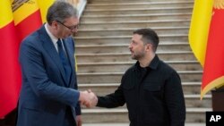 Аляксандар Вучыч і Ўладзімер Зяленскі на саміце ў Адэсе 11 чэрвеня 2025 году