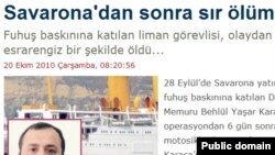 Фрагмент текста турецкого веб-сайта www.haberturk.com со статьей о загадочной гибели Яшара Караджи. 