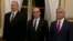 Azerbaijani President İlham Aliyev (left), French President Francois Hollande (center) and Armenian President Serzh Sarkisian in Paris for talks on the Nagorno-Karabakh conflict on October 27. 