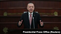 Թուրքիայի նախագահ Ռեջեփ Էրդողանը ելույթ է ունենում Ադրբեջանի խորհրդարանում, 16-ը հունիսի, 2021թ.