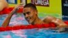 David Popovici sărbătorește după ce a câștigat semifinala masculină de 200 m liber, la Campionatele Mondiale de Natație, Budapesta, Ungaria - 19 iunie 2022 (Reuters/Lisa Leutner)