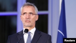 ՆԱՏՕ-ի գլխավոր քարտուղար Յենս Ստոլտենբերգը Հաագայում ասուլիսի ժամանակ, 14-ը հունիսի, 2022թ.