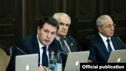 Armenia - Environment Protection Minister Aram Harutiunian speaks at a cabinet meeting in Yerevan, 27Feb2014.