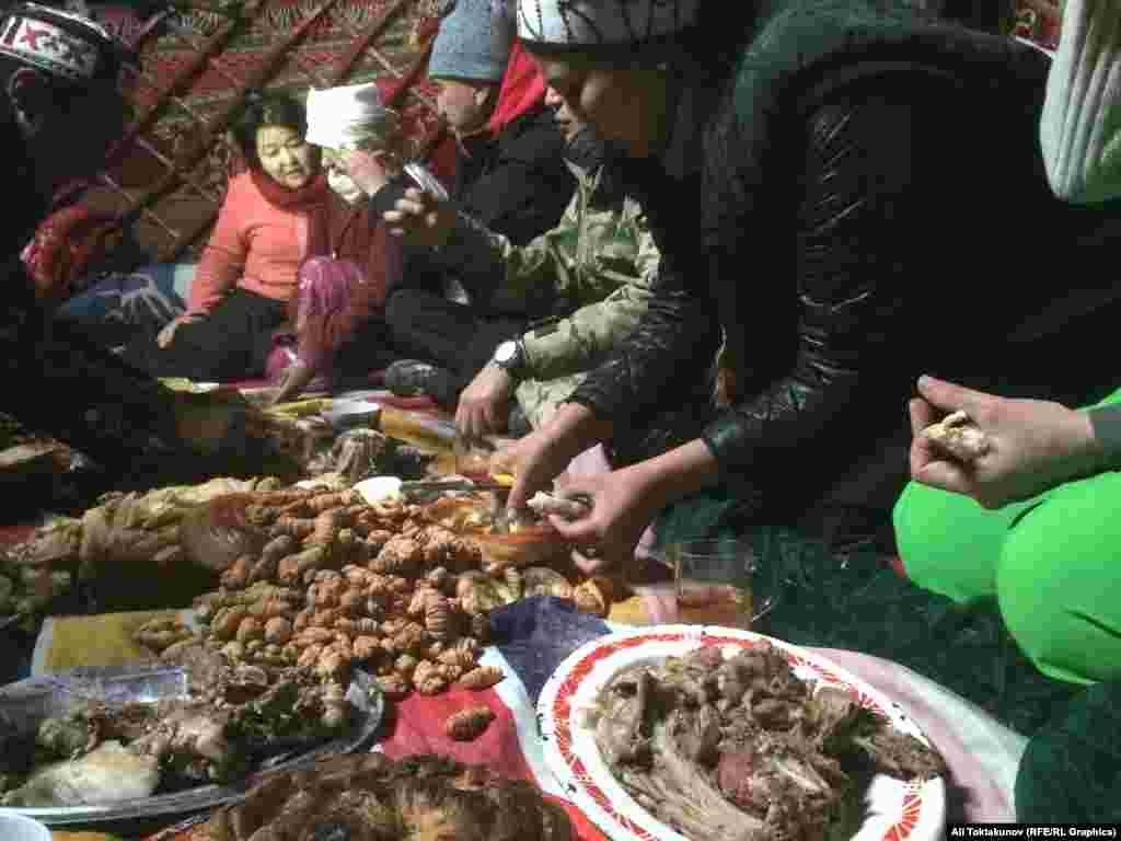 Экспедицияны памирликтер кой союп, чий боорсок, каттама нан, токоч жасап тосуп алышты.