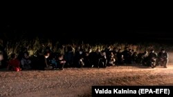 Беларус-латыш чек арасынан кармалган мигранттар. 