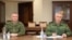 Armenia -- Lieutenant-General Rustam Muradov (R), the commander of Russian peacekeepering forces stationed in Nagorno-Karabakh, meets with Armenian Defense Minister Vagharshak Harutiunian, Yerevan, February 10, 2021.