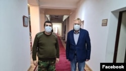 Լեռնային Ղարաբաղի նախագահ Արայիկ Հարությունյանը և ՌԴ Պետական դումայի «Եդինայա Ռոսիա» կուսակցության խմբակցության պատգամավոր Վիտալի Միլոնովը, Ստեփանակերտ, 16 հոկտեմբերի, 2020թ.
